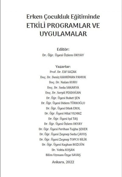 Erken Çocukluk Eğitiminde ETKİLİ PROGRAMLAR VE UYGULAMALAR
