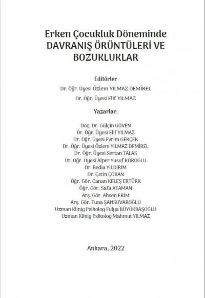 Erken Çocukluk Döneminde DAVRANIŞ ÖRÜNTÜLERİ VE BOZUKLUKLAR