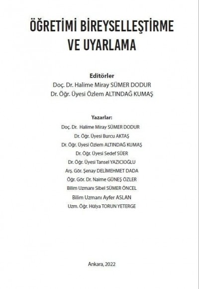 ÖĞRETİMİ BİREYSELLEŞTİRME VE UYARLAMA