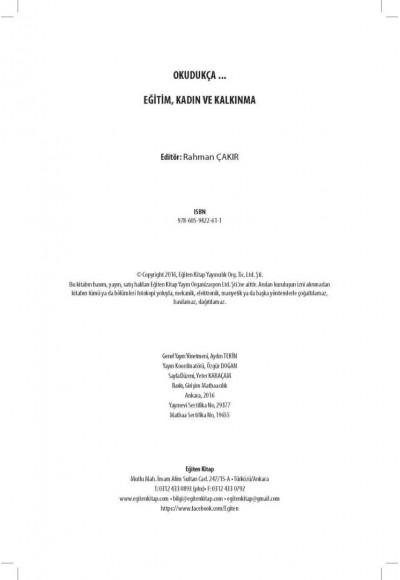 OKUDUKÇA... EĞİTİM KADIN VE KALKINMA - Ed; Rahman Çakır