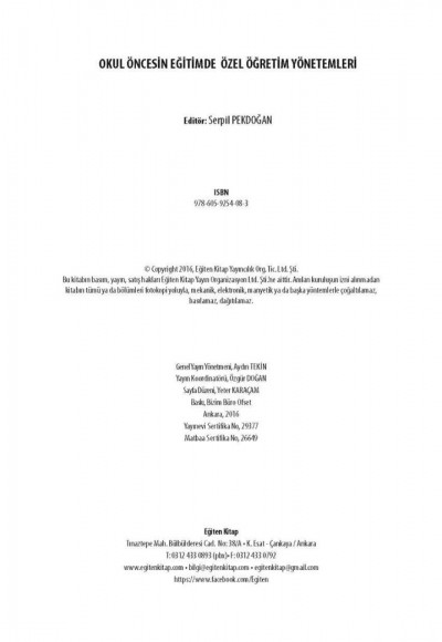 OKUL ÖNCESİ EĞİTİMDE ÖZEL ÖĞRETİM YÖNTEMLERİ - Ed; Serpil Pekdoğan