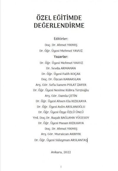 ÖZEL EĞİTİMDE DEĞERLENDİRME