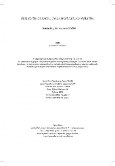 ÖZEL EĞİTİMDE SOSYAL UYUM BECERİLERİNİN ÖĞRETİMİ Ed: Doç. Dr. Hasan AVCIOĞLU