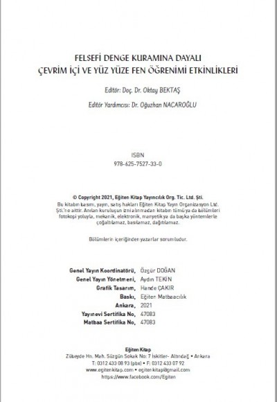 Felsefi Denge Kuramına Dayalı Çevrim İçi ve Yüz Yüze FEN ÖĞRENİMİ ETKİNLİKLERİ