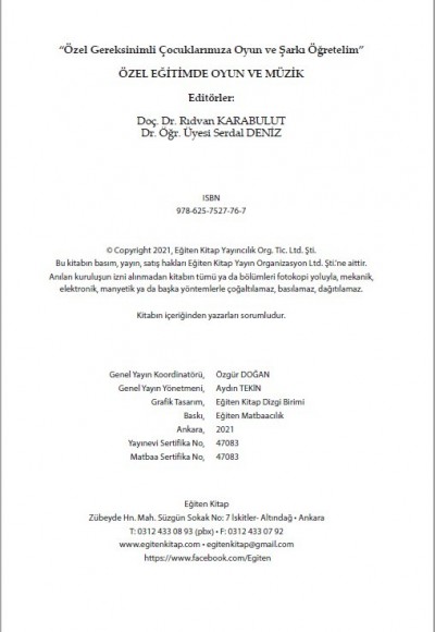 ÖZEL EĞİTİMDE OYUN VE MÜZİK "“Özel Gereksinimli Çocuklarımıza Oyun ve Şarkı Öğretelim”
