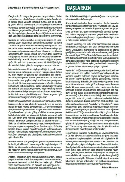 MAVİ GÖK SAYI: 21 KÜLTÜR - SANAT - EDEBİYAT DERGİSİ