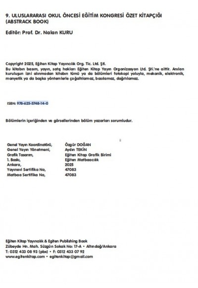 9. ULUSLARARASI OKUL ÖNCESİ EĞİTİM KONGRESİ ÖZET KİTAPÇIĞI  (ABSTRACK BOOK)