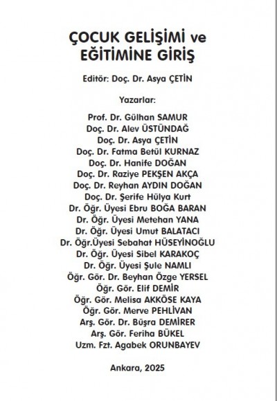 ÇOCUK GELİŞİMİ ve EĞİTİMİNE GİRİŞ