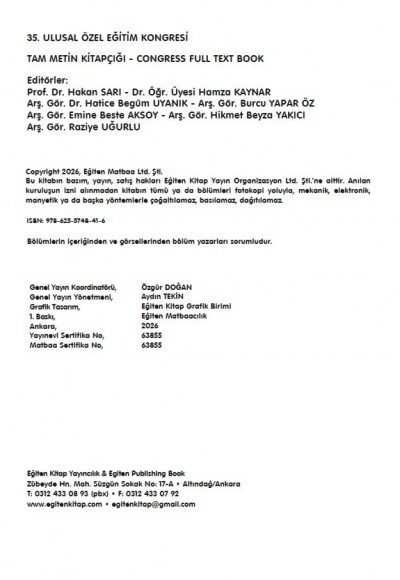 35. ULUSAL ÖZEL EĞİTİM KONGRESİ TAM METİN KİTAPÇIĞI - CONGRESS FULL TEXT BOOK 