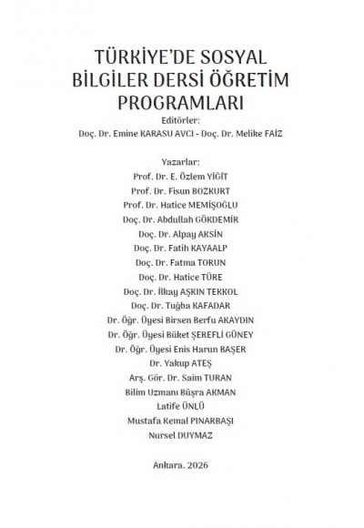 TÜRKİYE’DE SOSYAL BİLGİLER DERSİ ÖĞRETİM PROGRAMLARI