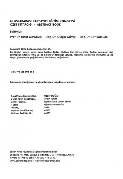 ULUSLARARASI KAPSAYICI EĞİTİM KONGRESİ ÖZET KİTAPÇIĞI - ABSTRACT BOOK